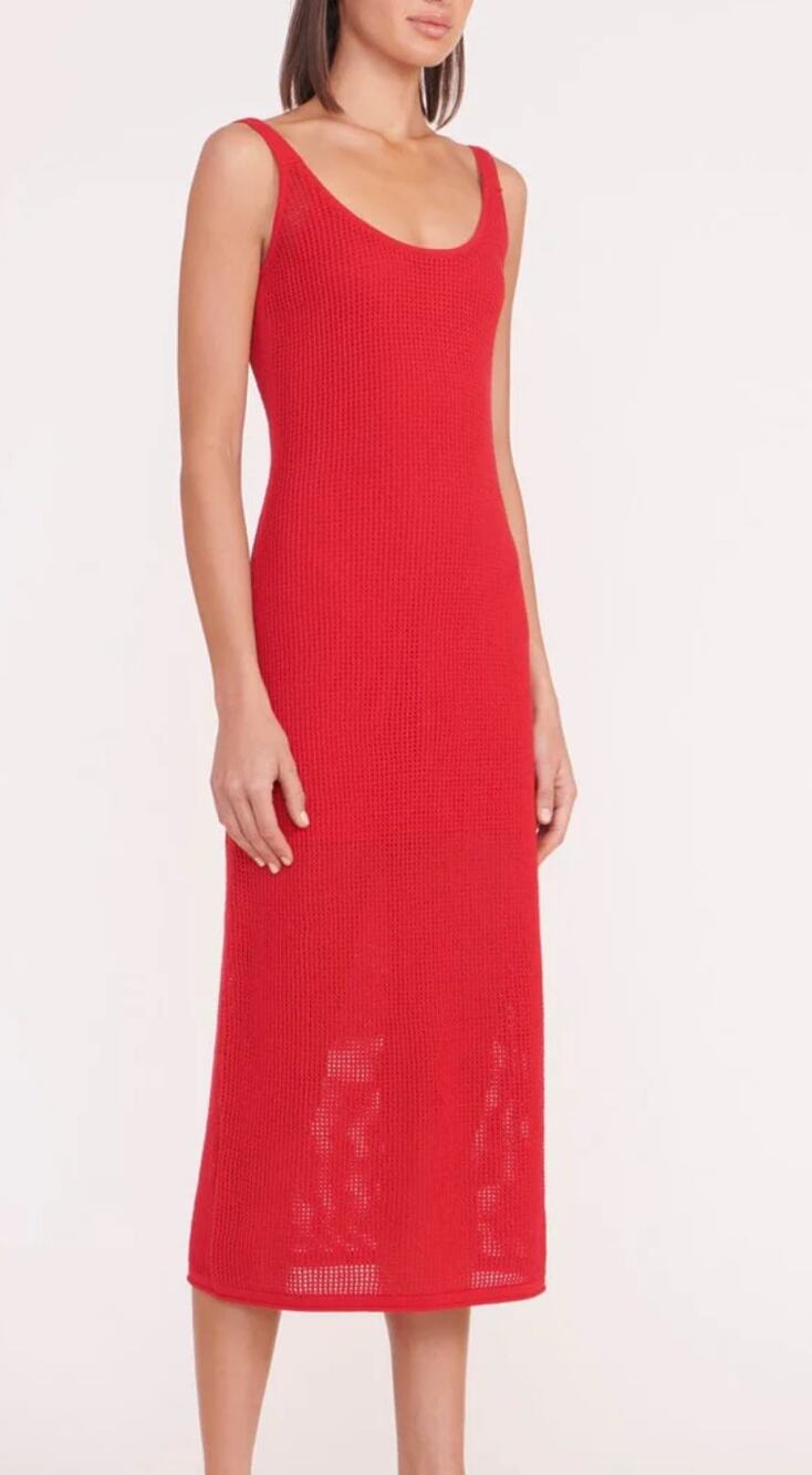 Staud Jessica Coverup Dress Ruby Red Mid Length Cotton Crochet Lined Size Medium